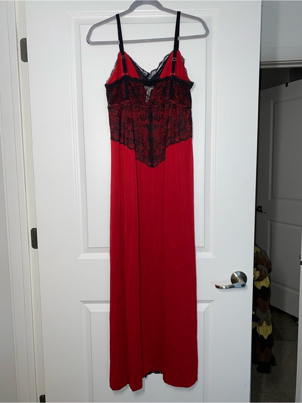 Soma Red Nightgown with Black Lace Trim - Picture 5 of 7